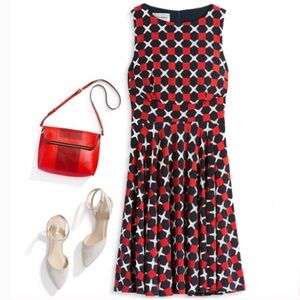 DM Collection Whitt Jersey Midi Dress Size 12 Sleeveless Fit & Flare Geo Office